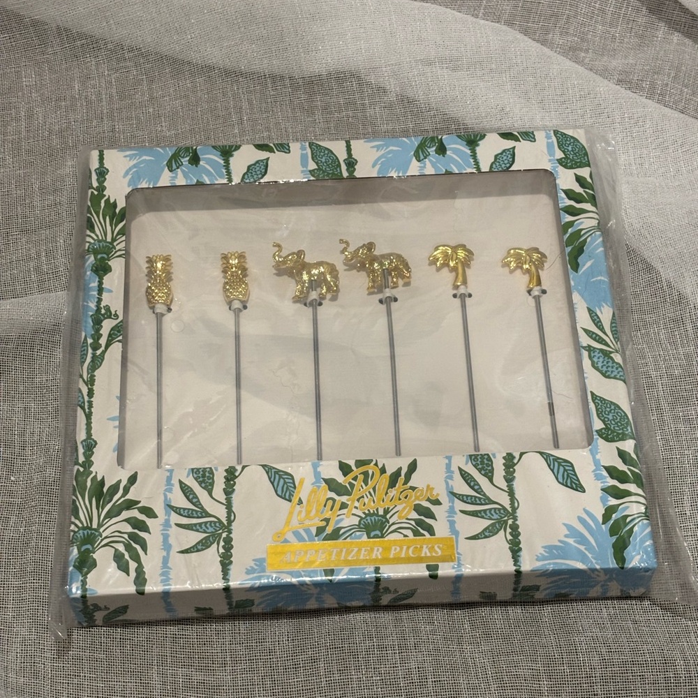 Lilly Pulitzer Set of 6 Appetizer / Cocktail Picks Palm Pineapple Elephant New